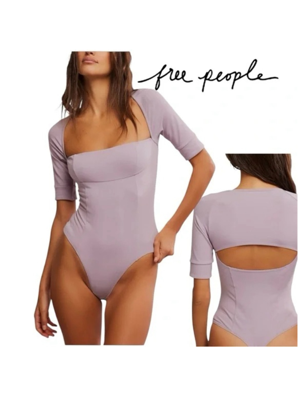 Free People Intimately Everly Square Neck Bodysuit Size L (16” PTP) Seafog NWT